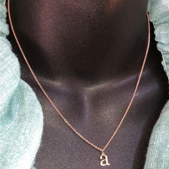 Solid Stamped 14K Rose Gold Natural Diamond Initial Letter a Pendant Necklace - Picture 8 of 12